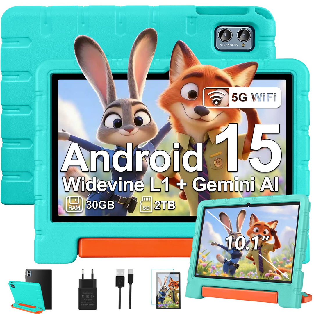 ZIOVO Kinder Tablet 10 Zoll Android 15 mit 30GB RAM+TF 2TB, 5G WiFi, Gemini AI, Octa-Core, Widevine