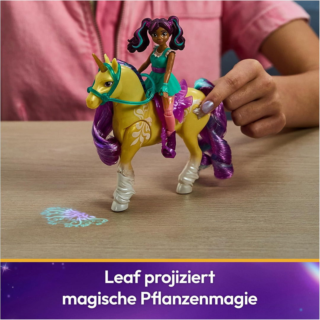 Unicorn Academy Set - Ava und Pflanzen-Magie Leaf mit echter Mähne und Schweif sowie magischer Leuch