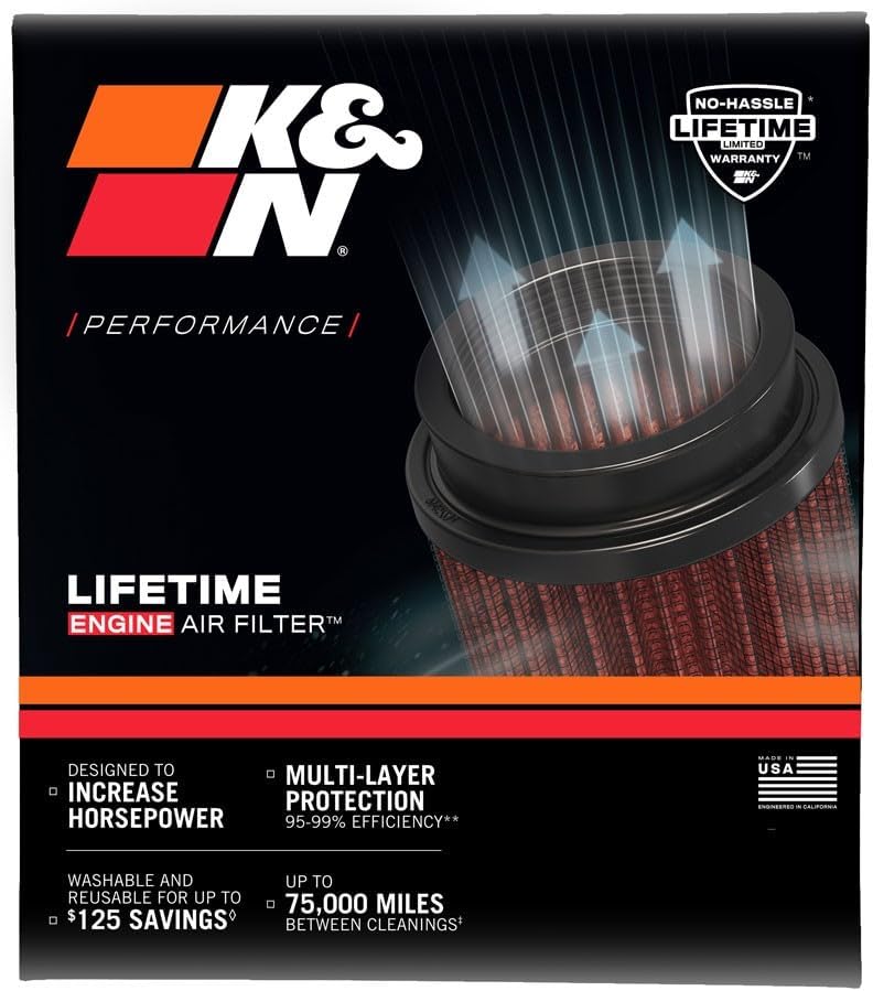 K&N E-2987 Waschbarer und wiederverwendbarer KFZ Tauschluftfilter Rot