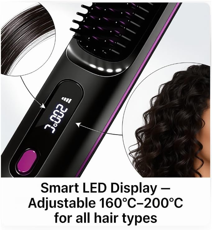 Stylingbürste für kurze Haare Elektrisch, 3-in-1 Kabelloser Haarglätter mit LED Display & Keramiksch
