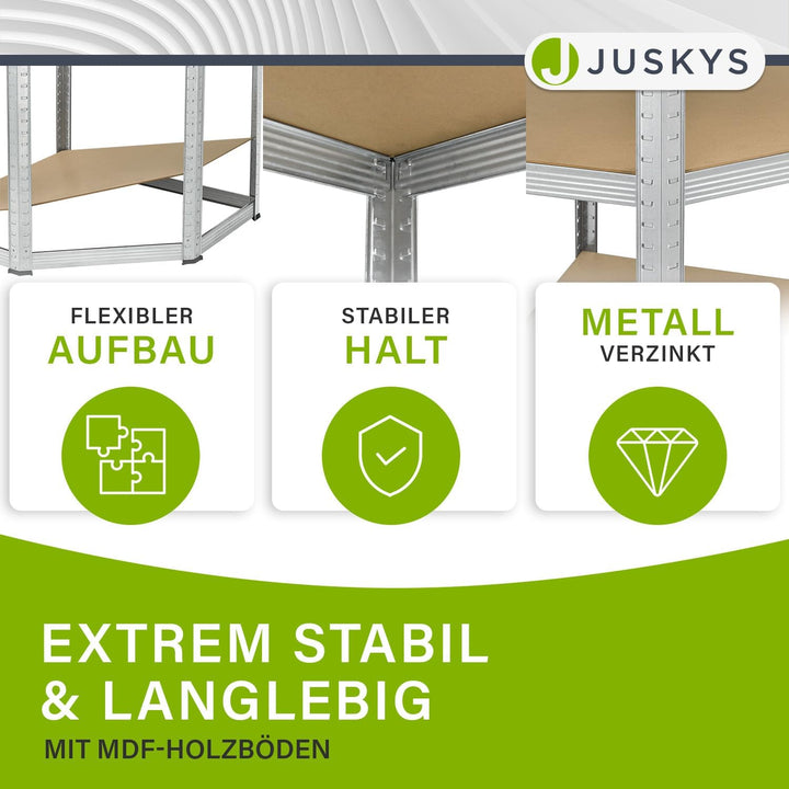 Juskys 3er Metall Regalsystem Easy | 1 Eckregal & 2 Lagerregale | 12 Böden aus MDF Holz | 960 kg | S