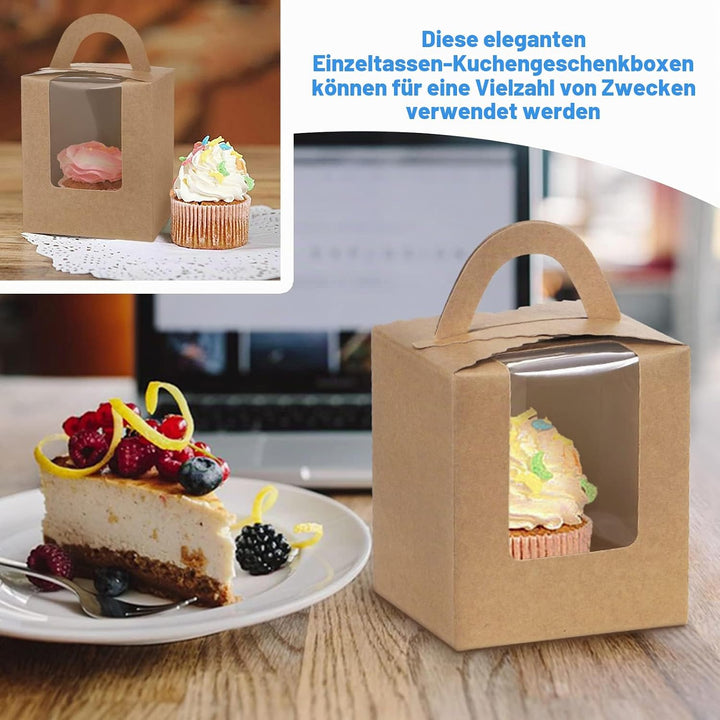 Fippy 50 Stück Cupcake Boxen 1er mit 100 Stück Cupcake Förmchen Papier, Einzelne Cupcake Muffin Boxe