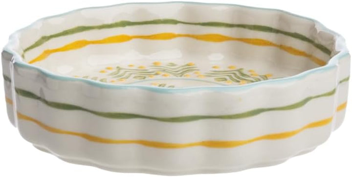 Tranquillo 6er Set Tarteletteform aus Steinzeug mit handgestempeltem Print blau/gelb Floral/Retro, Ø