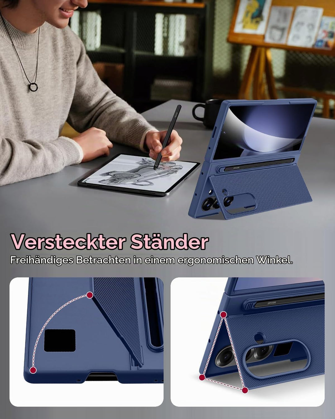Miimall Kompatibel mit Samsung Galaxy Z Fold 5 Hülle mit S-Pen &amp; Stifthalter, [HD Displayschutz] Ult