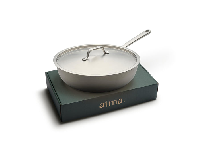 Atma - Wok Edelstahl 28 cm - 3-lagig - mit Deckel - PFAS- &amp; PTFE-frei | Genieteter Griff - Edelstahl