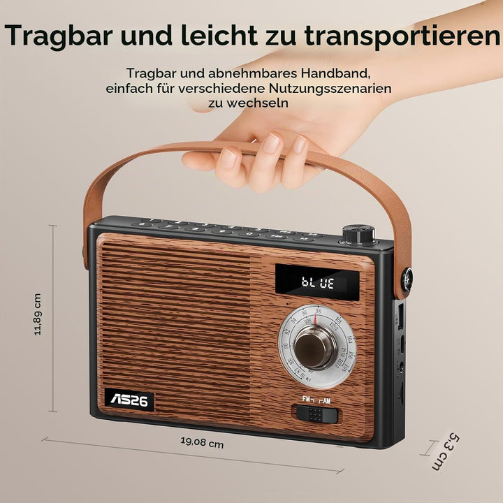 COLSUR Retro Radio mit Bluetooth Lautsprecher, Tragbarer Vintage Radio mit AM/FM Radios mit Batterie