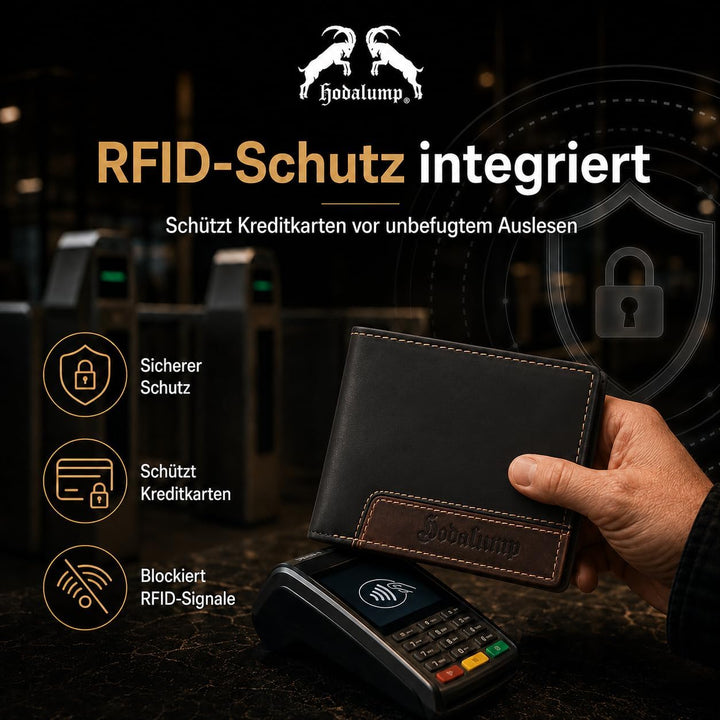 hodalump Echt-Leder Geldbörse • Premium Geldbeutel für Damen und Herren mit RFID-Schutz • Langlebige