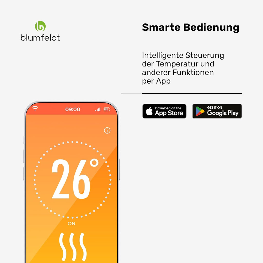 blumfeldt Infrarotheizung 2000 W – Wandmontage & Standgerät, Graphen-Heizelement, App & Touch-Steuer
