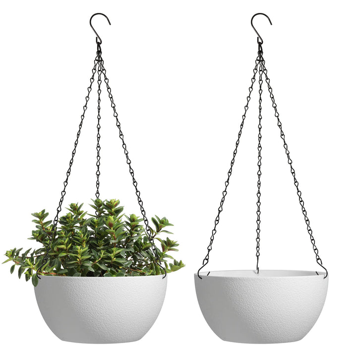 T4U Blumentopf Hängend Plastik 2er Set, Φ25CM Hängetopf Pflanzen Weiss, Blumenampel mit Haken Rund,