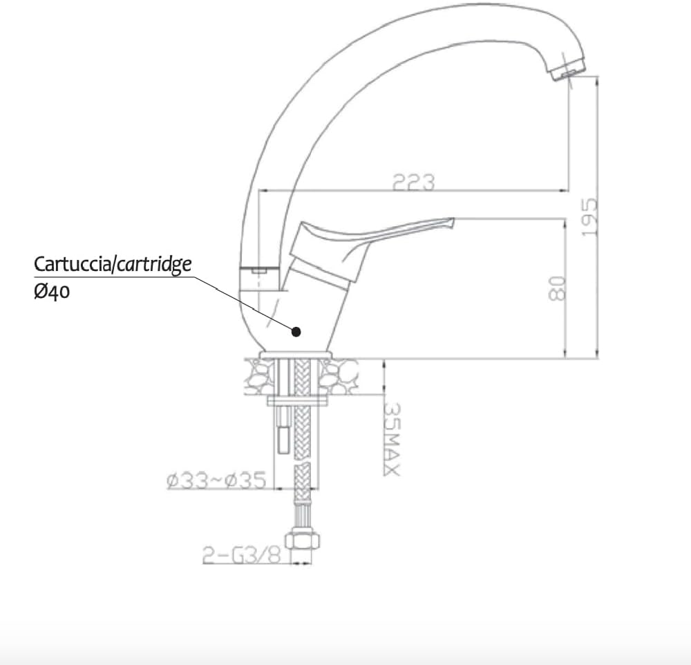 Ambrosiana SEI1406AVE Hahn Spültisch Küche / Waschraum mit Reed Hoch Serie sind Messing Belüfter mit