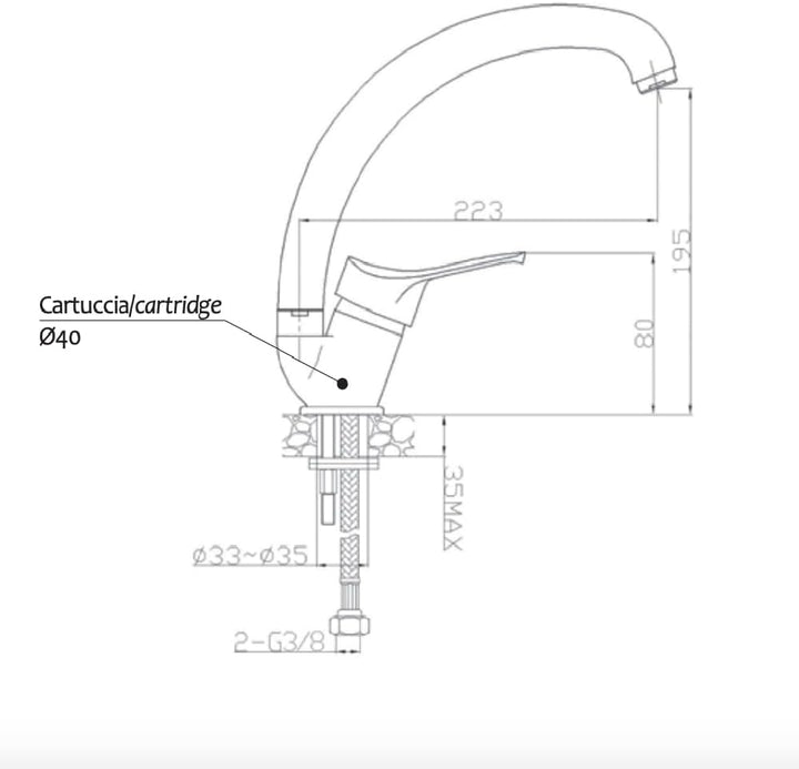 Ambrosiana SEI1406AVE Hahn Spültisch Küche / Waschraum mit Reed Hoch Serie sind Messing Belüfter mit