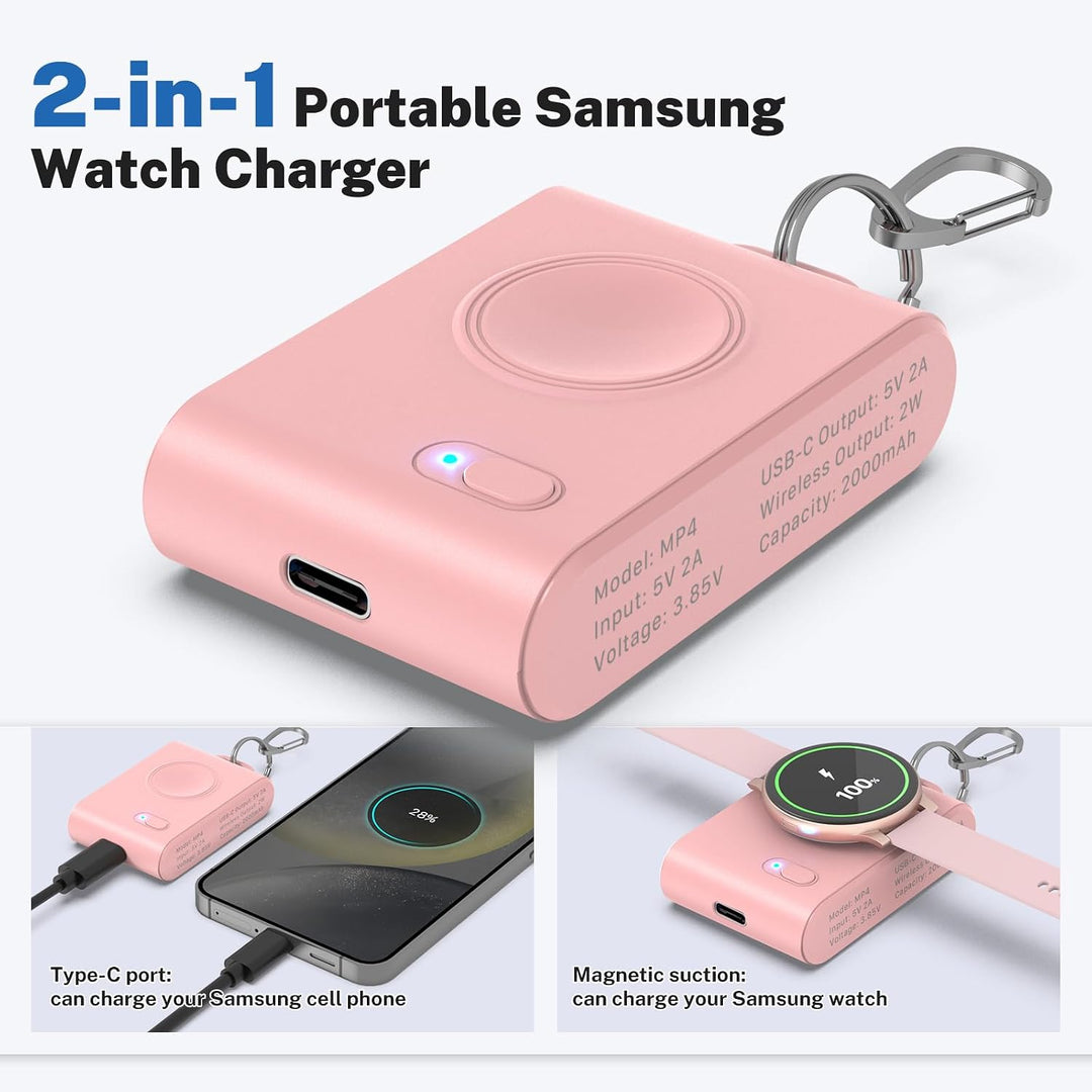 Portable Galaxy Watch ladestation,2000mAh 2-in-1 Magnetic Wireless Charger Samsung Watch,Tragbare La