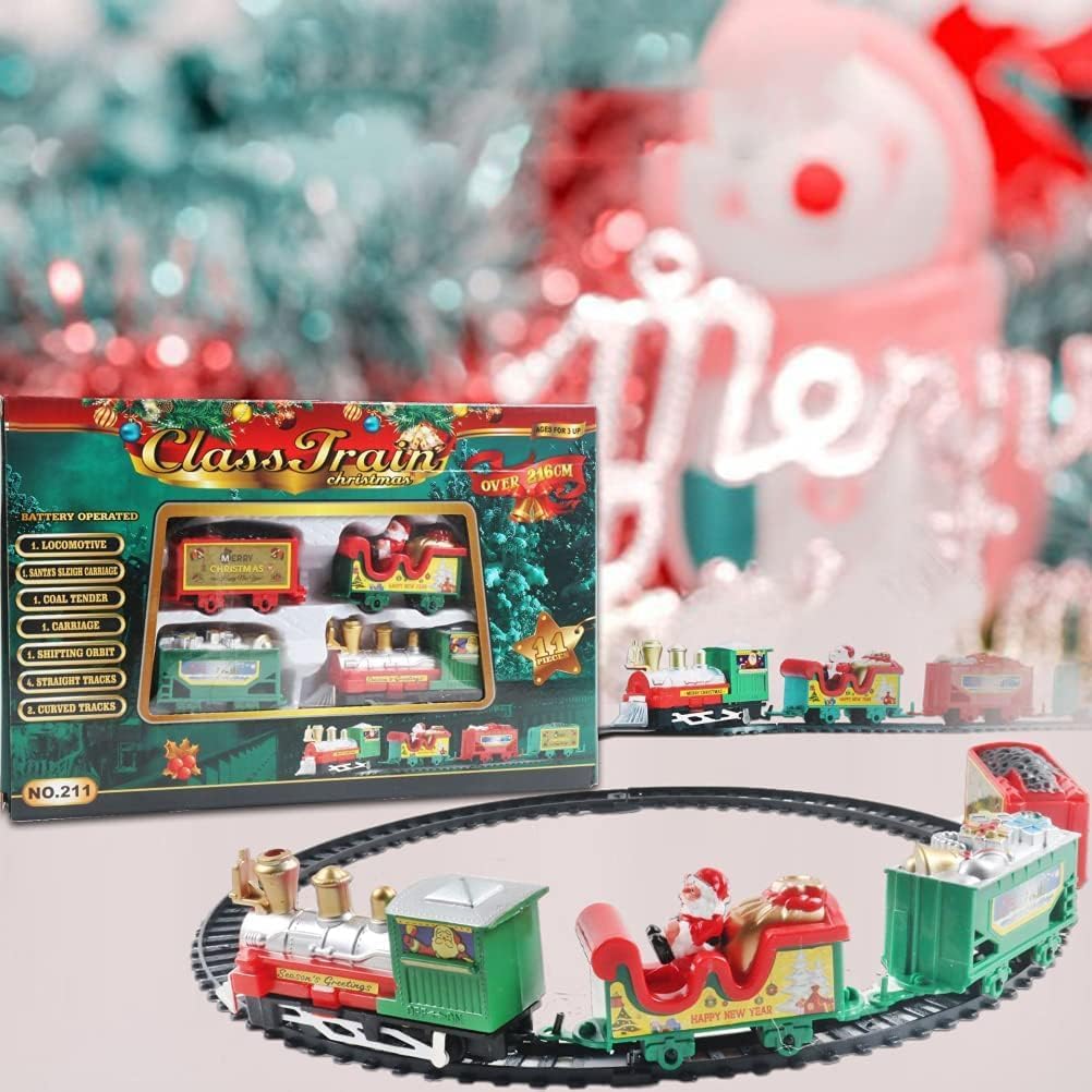 Klassischer Elektrischer Weihnachtszug Set für den Tannenbaum – Spielzeug Eisenbahn mit Weihnachtsma