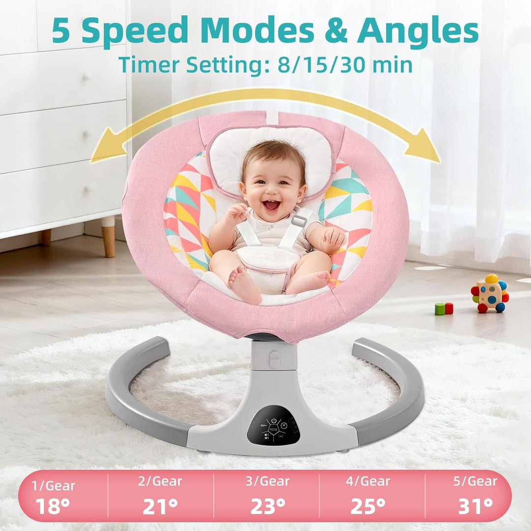 Babywippe Elektrisch,Babyschaukel Indoor Bluetooth, 5 Schwinggeschwindigkeit, 3 Winkellage, Fernsteu