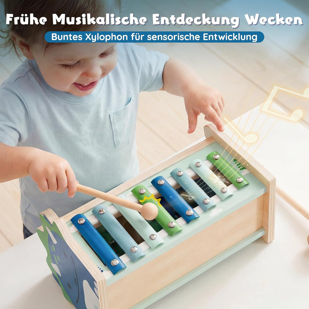 Lehoo Castle Montessori Spielzeug ab 1 Jahr, Hammerspiel mit Xylophon &amp; Zahnrädern, Holz Motorikspie