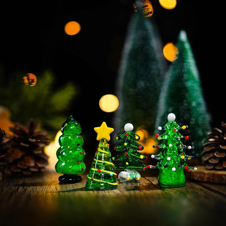 HDCRYSTALGIFTS Weihnachtsbaumfiguren-Set aus geblasenem Glas, Sammlerstück, Kunst, Glasstatue, Urlau