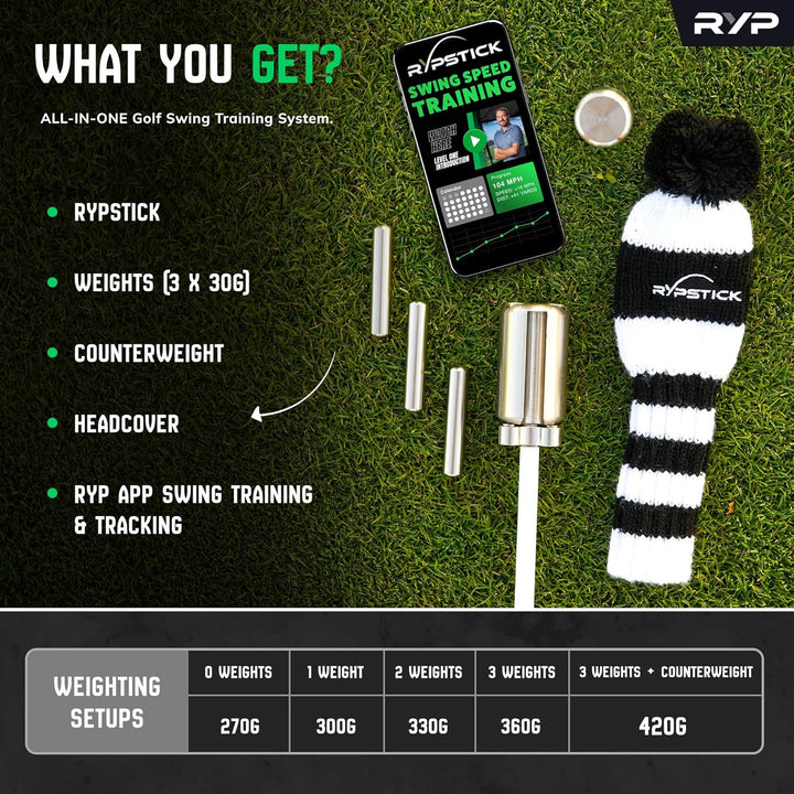 Rypstick, Golf Distanztrainingssystem, Geschwindigkeitsgerät, Aufwärmtrainingshilfe Weiss 45 45 Zoll
