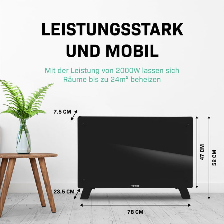 VONROC Elektroheizung energiesparend 2000W - Konvektor Heizung [24qm Räume] - Mobile Elektrische Hei