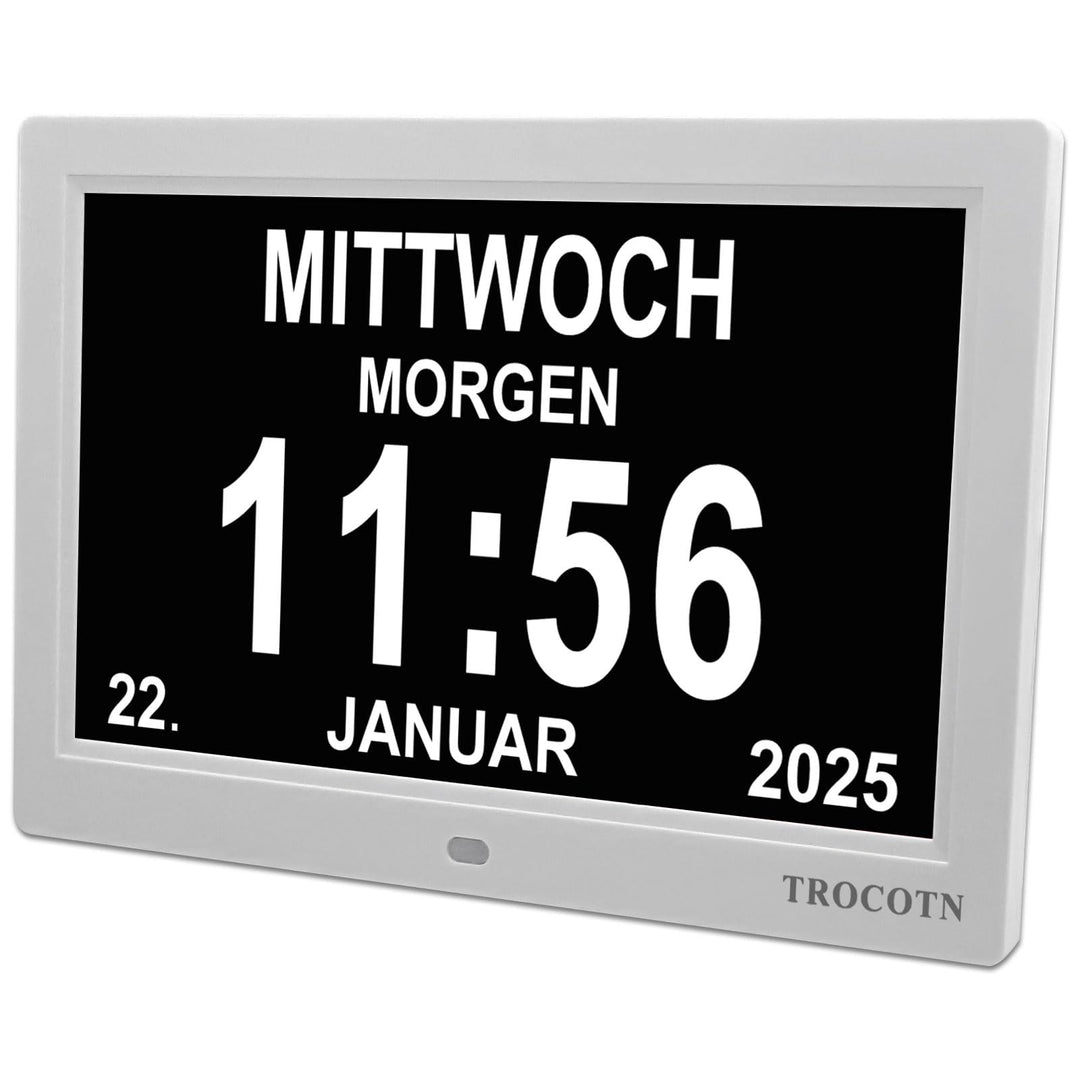 TROCOTN 10 Zoll Digitale Uhr Tagesuhr Grosses Display Wecker Wanduhr (Weiss) 10 Zoll Weiss, 10 Zoll
