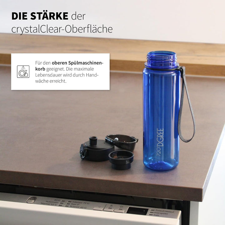 720°DGREE Trinkflasche 650ml “uberBottle“ crystalClear +Sieb - BPA-Frei - Auslaufsichere Wasserflasc