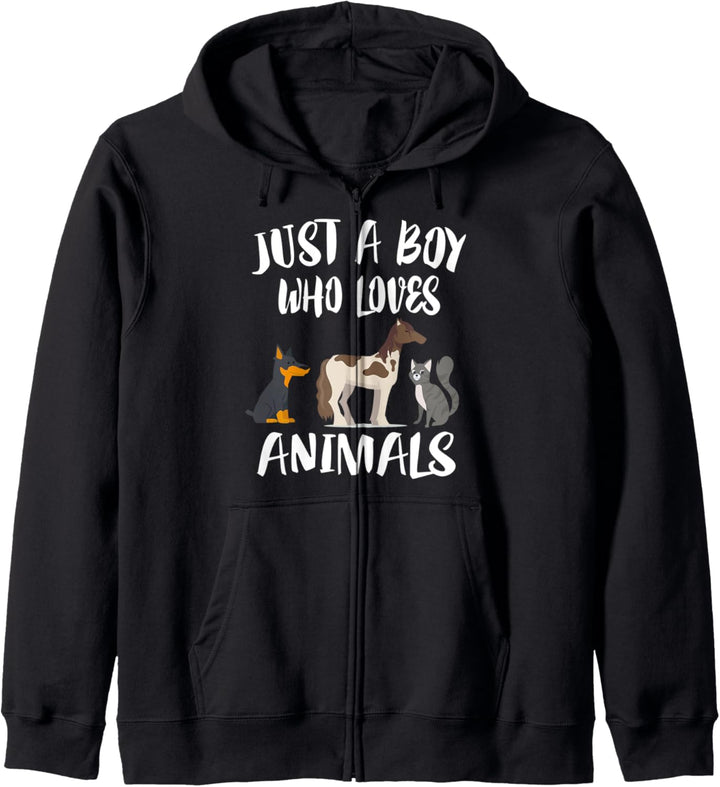 Just A Boy Who Loves Animals Dog Cat Horse Kapuzenjacke