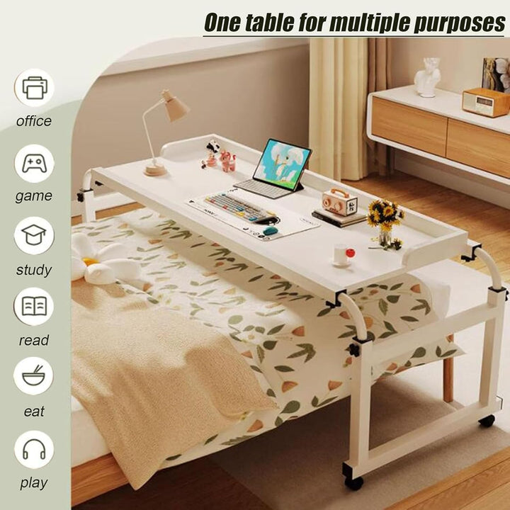 GXQFC Über-Betttisch auf 4 Rollen, Höhenverstellbar 65-95CM/Breitenverstellbar 115-210CM Overbed Tab