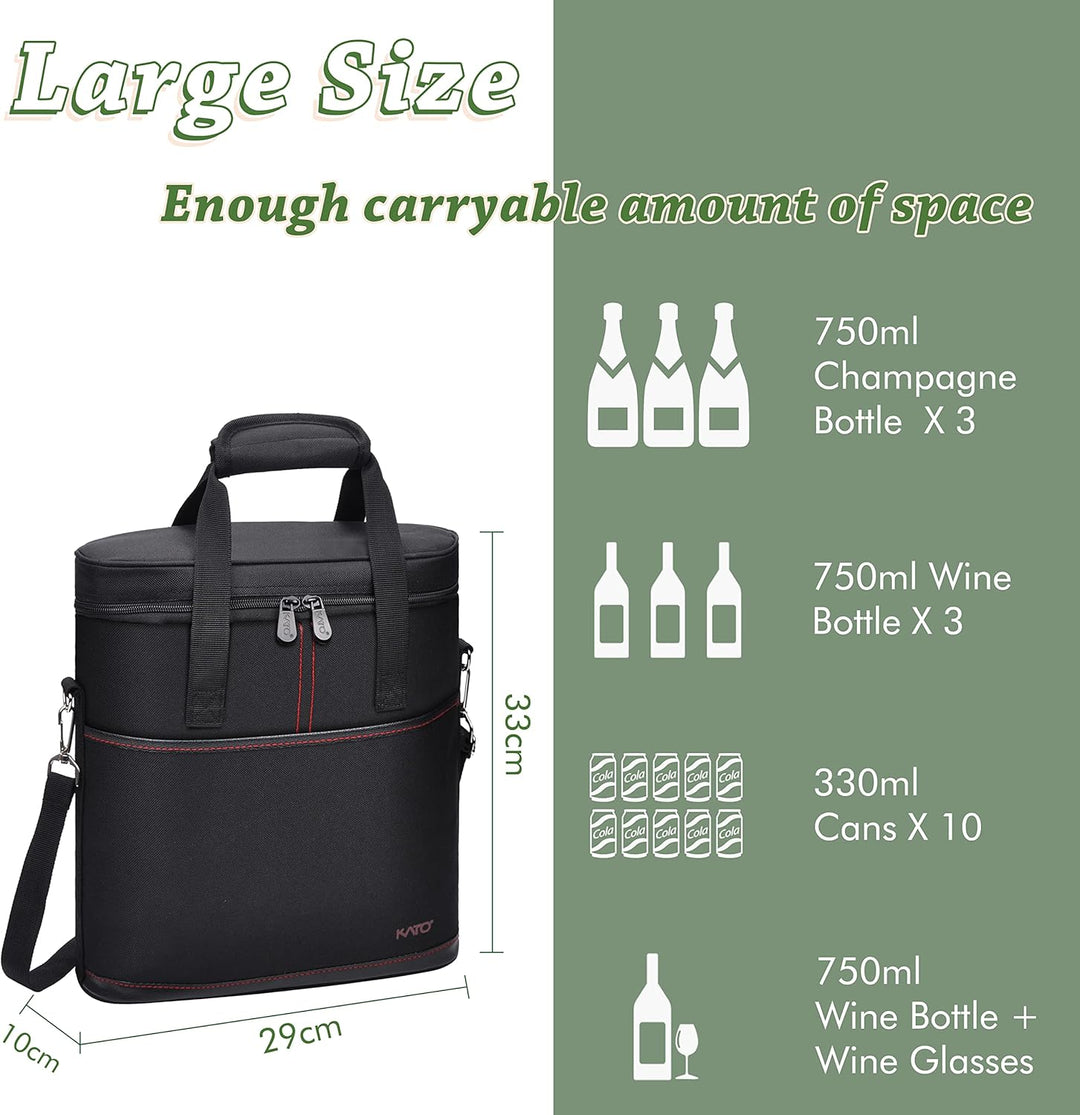 Kato Tirrinia Kühltasche Klein- Flaschenträger für Wein & Bier, gepolsterte weinkühltasche mit isoli