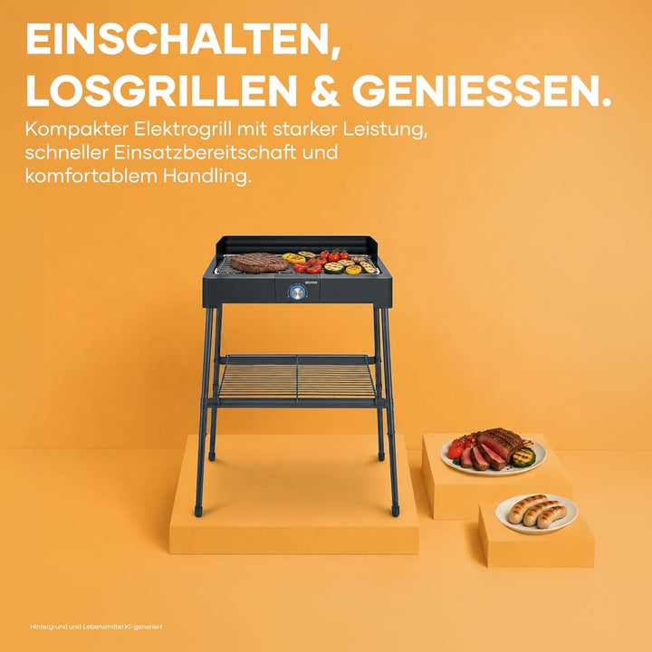 SEVERIN Standgrill mit Edelstahl-Grillrost und Standuntergestell und Ablagerost, Elektrogrill mit sc