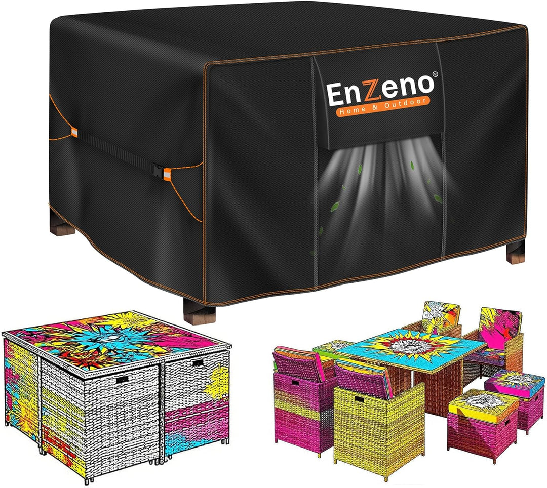 Enzeno Gartenmöbel Abdeckung Wasserdicht, 125x125x74cm Abdeckung Gartenmöbel Tisch Winterfest, 420D