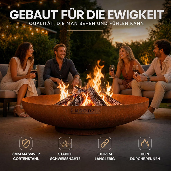 Moodz Feuerschale 120 cm - Feuerschalen für den Garten - Feuerstelle Outdoor &amp; Feuertonne - Feuersch
