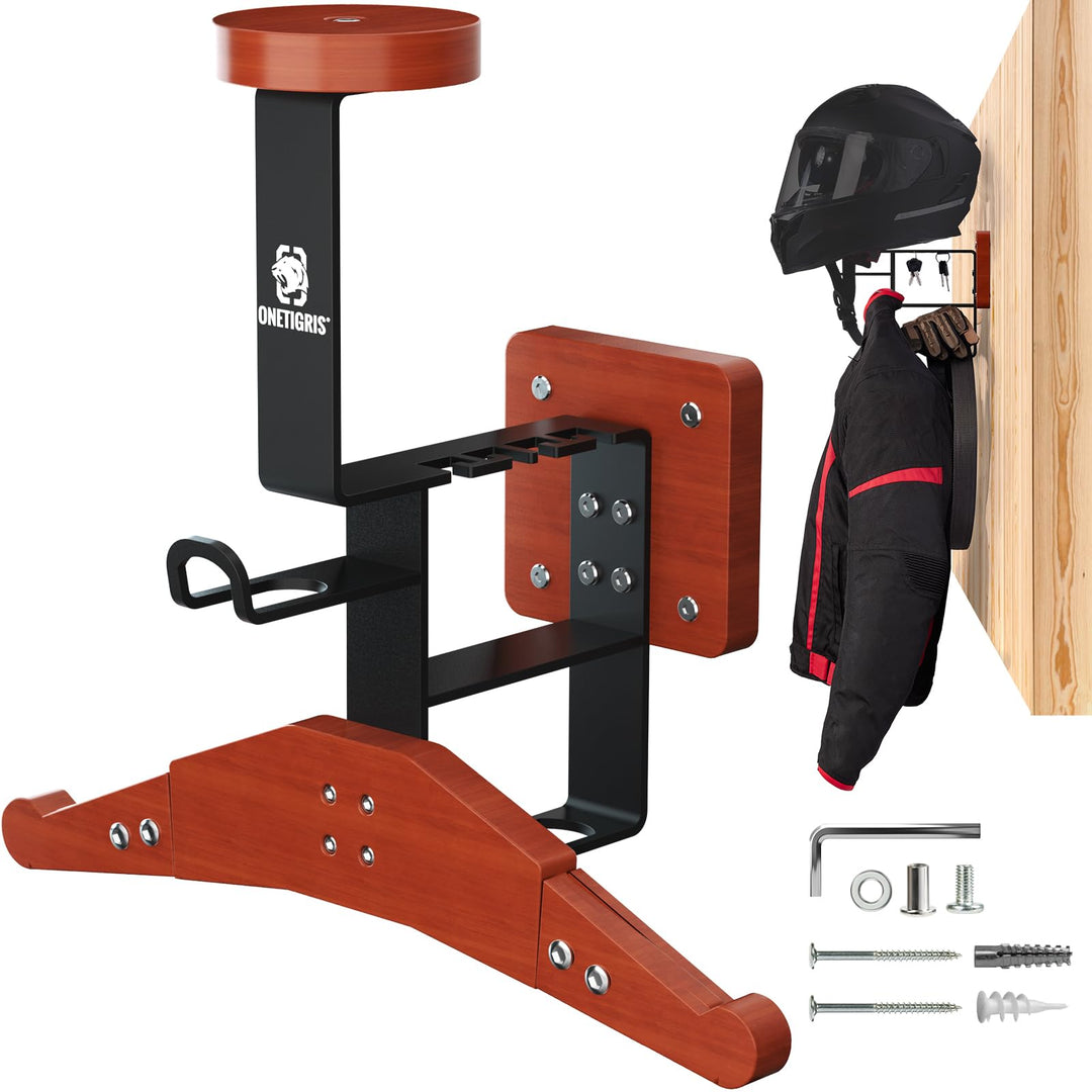 OneTigris Motorrad Garderobe Wand Ver. 2.0 – Helmhalterung & Westenhalter für Helm, Lederkombi & Mot