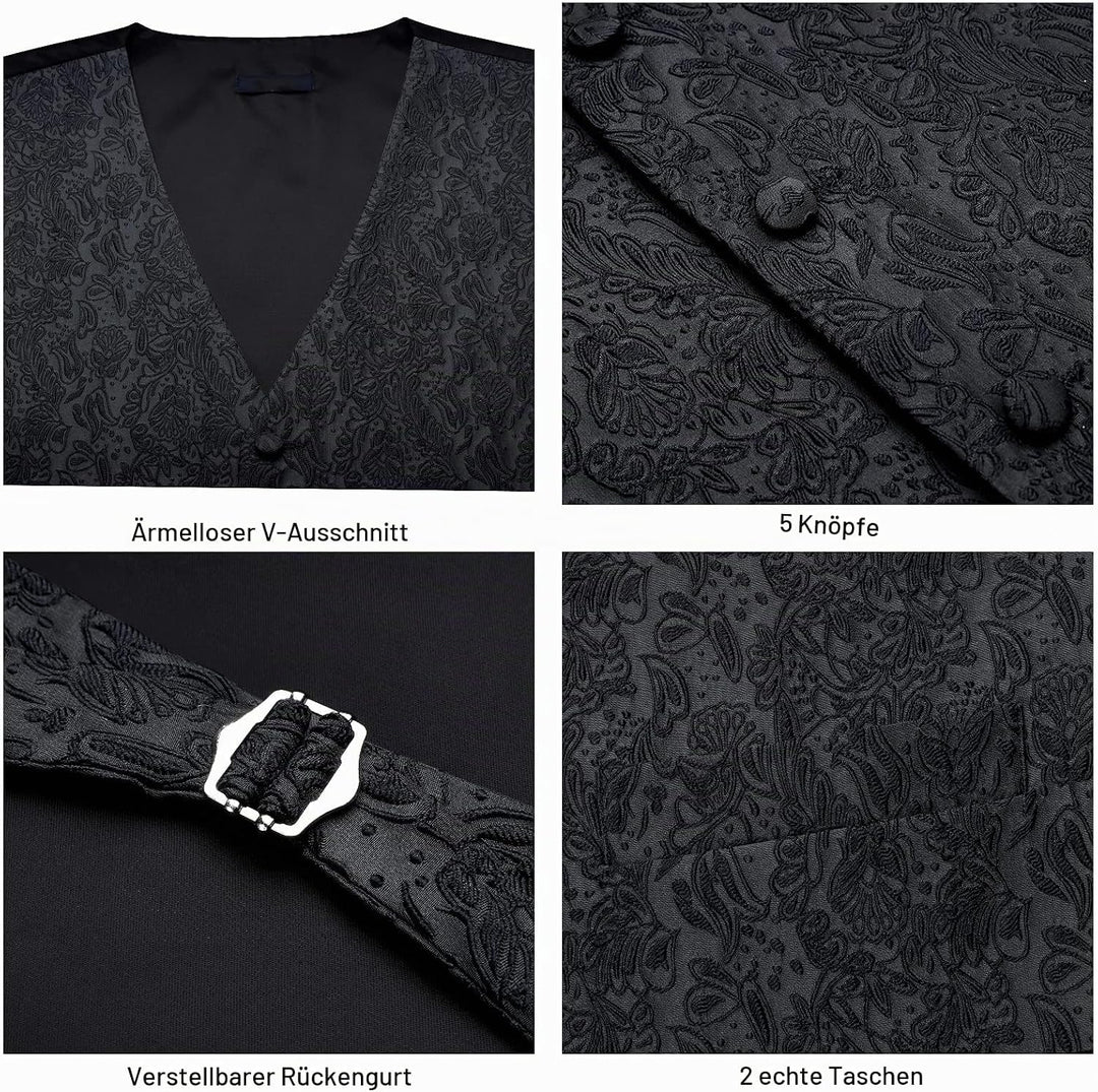 Enlision Anzugweste Herren Hochzeit Paisley Weste und Krawatte Einstecktuch Party Floral Jacquard An