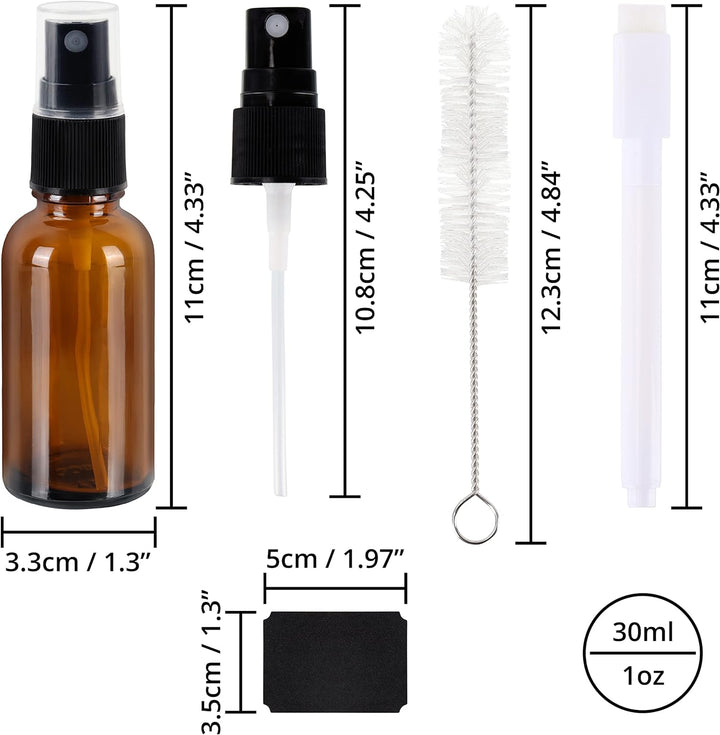 BELLE VOUS Braunglas Zerstäuber Sprühflasche Set (24 Stk) - Nachfüllbare Sprühflasche Klein 30 ml -