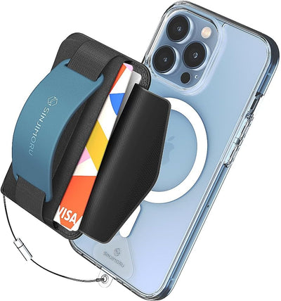 Sinjimoru Rutschfester Magnetischer Handy Kartenhalter mit Fingergriff, Kreditkartenetui kompatibel