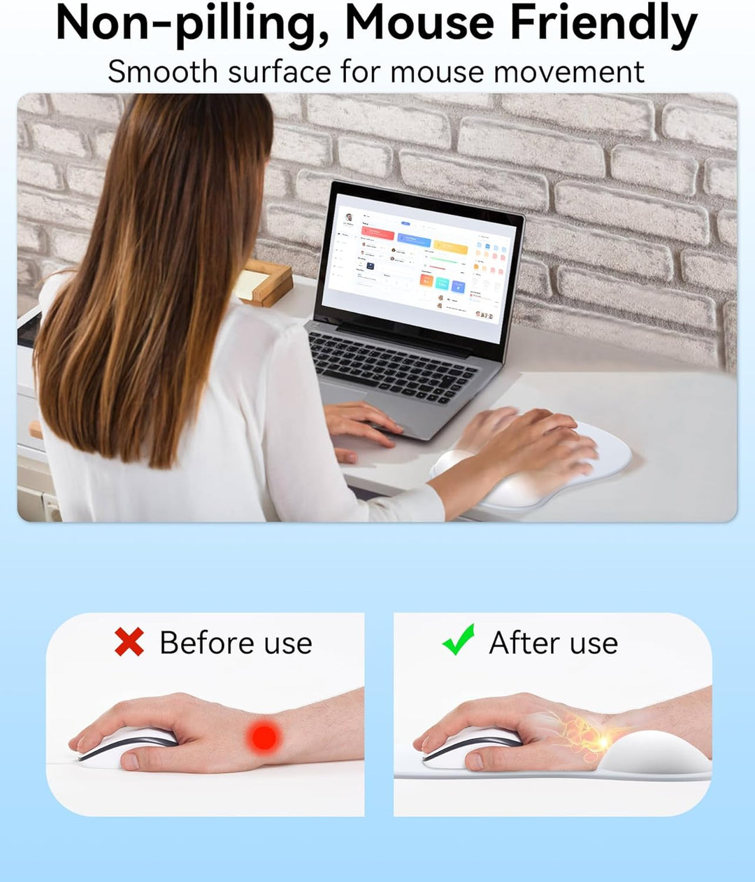 Mauspad mit Gelkissen,Ergonomisches Mousepad mit handauflage mit weichem Gelpolster,rutschfester Bas