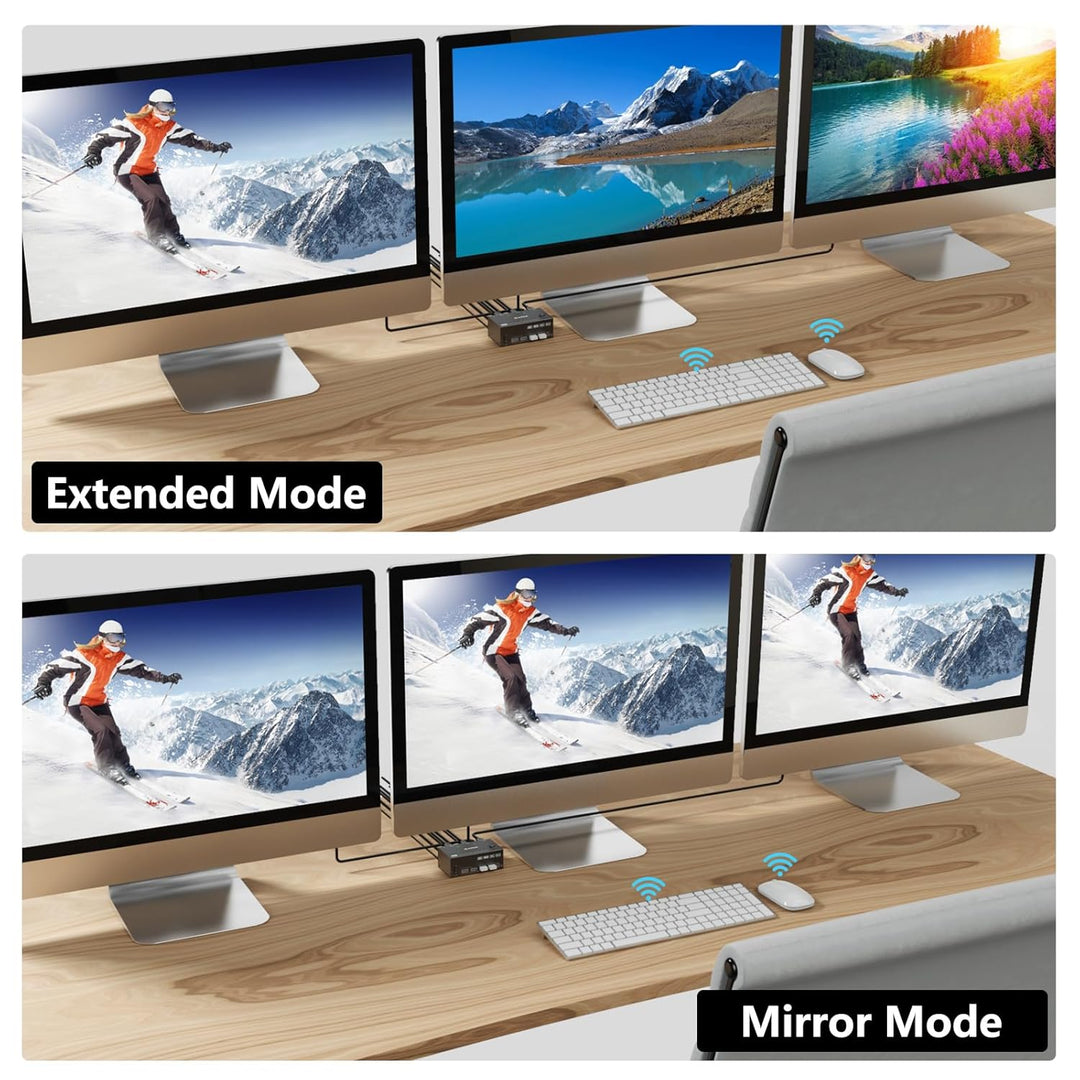 USB 3.0 KVM Switch 2 PC 3 Monitore 8K@60Hz 4K@144Hz, Triple Monitor KVM Switch 2 Displayport + 1 HDM