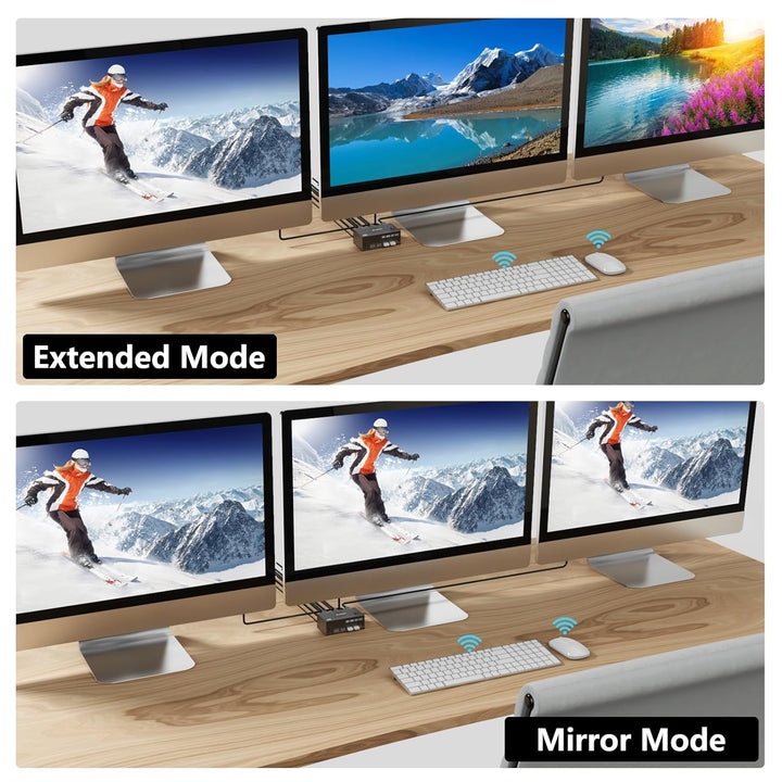 USB 3.0 KVM Switch 2 PC 3 Monitore 8K@60Hz 4K@144Hz, Triple Monitor KVM Switch 2 Displayport + 1 HDM