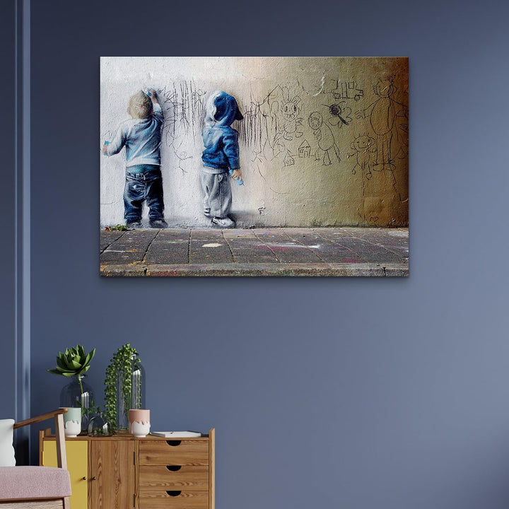 Giallobus - Gemälde - Banksy - - Standardleinwand - 140x100-12 - Graffiti-Kinder - Bereit zum Aufhän