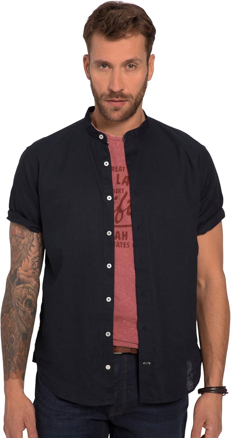 JP 1880 Herren grosse Grössen Übergrössen Menswear L-8XL Hemd, Halbarm, Leinenmix, Stehkragen, Moder