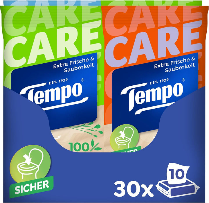 Tempo Sanft und Pflegend feuchtes Toilettenpapier Travelpack, Riesenpackung, 30 Stück