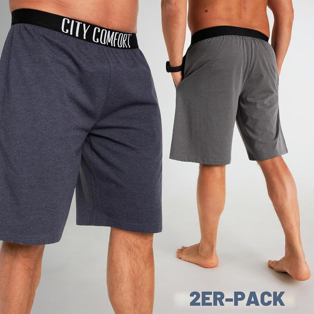 CityComfort Pyjama Shorts Herren, Kurze Schlafanzughose Herren mit Seitentaschen &amp; Elastischem Bund