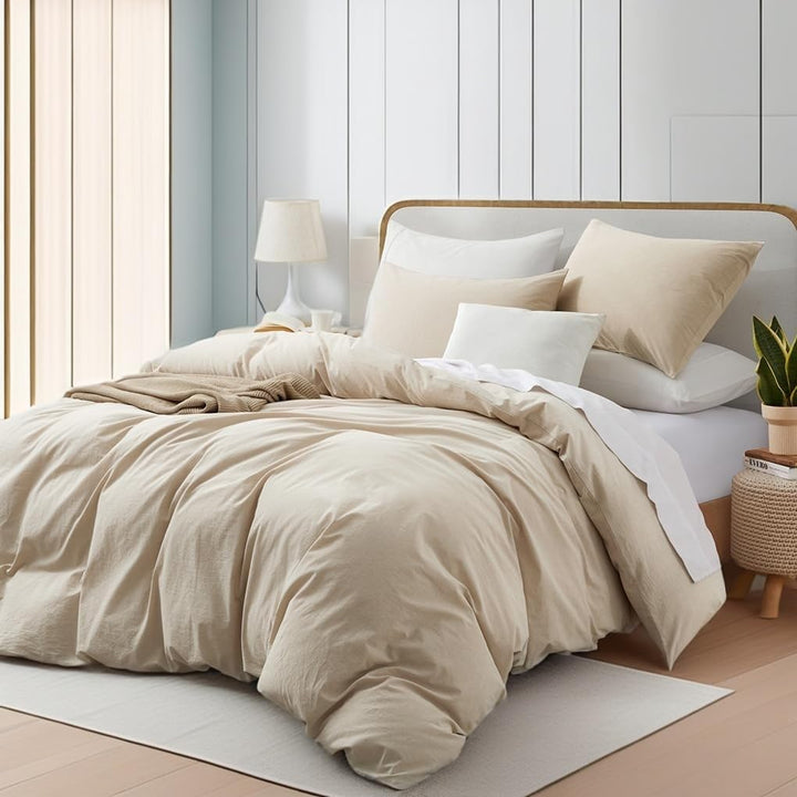 Boqingzhu Baumwolle Bettwäsche 155x220cm Beige Creme Taupe Einfarbig Uni Ästhetik Weich Renforce Bau