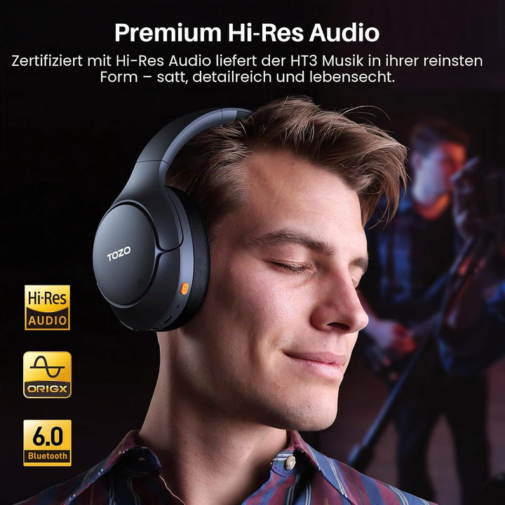TOZO HT3 Kopfhörer Kabellos Bluetooth Over Ear, Noise Cancelling Kopfhörer mit 5 Mics,90 Std, Hi-Res
