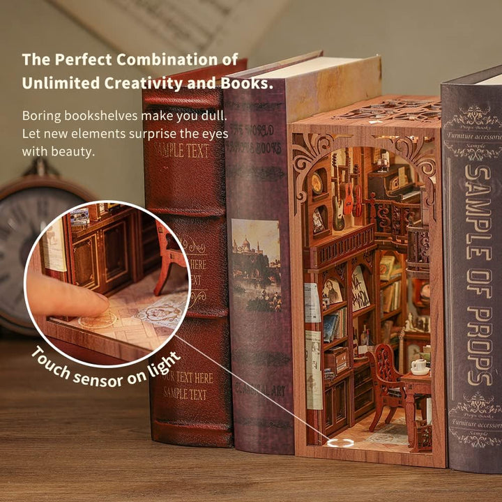 CUTEBEE Book Nook DIY Kit – DIY Puppenhäuser Miniatur Haus Kit mit Möbeln und LED-Licht, 3D Puzzle B