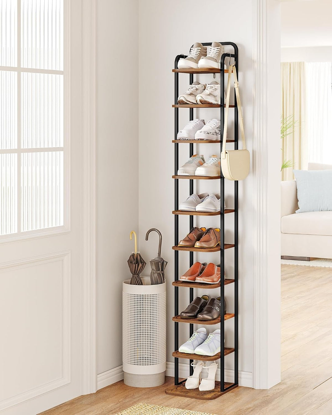 Hzuaneri Vertikales Schuhregal, 10-Stockige Schuhregale, Schuhturm für kleine Räume, Freistehend, Ve