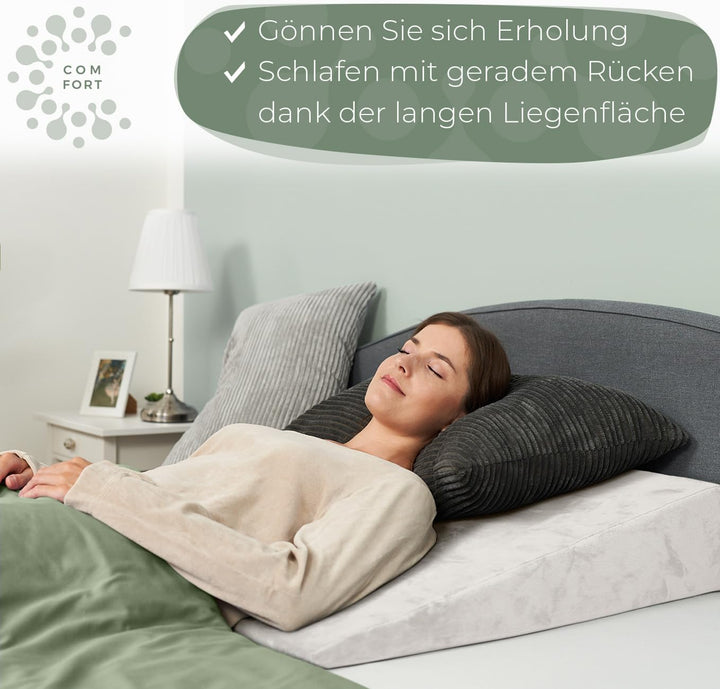 Keilkissen für Bett und Couch, Matratzenkeil, Reflux Kissen [mit 2 Liegezonen], Lesekissen zur Schla