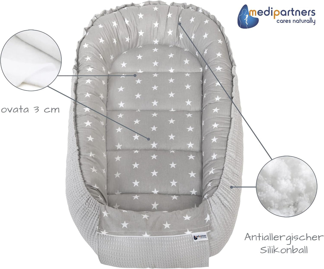 Medi Partners Babynest Kuschelnest Babynestchen 100% Baumwolle Waffle Nestchen Reisebett für Babys S