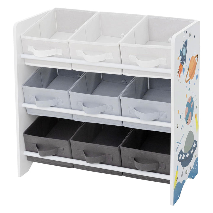Joyz Kinderregal, Weltraum, 62,5x29,5x60 cm, Weiss, Spielzeugregal mit 9 Aufbewahrungsboxen aus Vlie