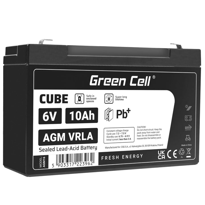 Green Cell® AGM 6V 10Ah Akku Vlies Batterie VRLA Blei Batterie Bleiakku Ersatzakku Akkubatterie Vers