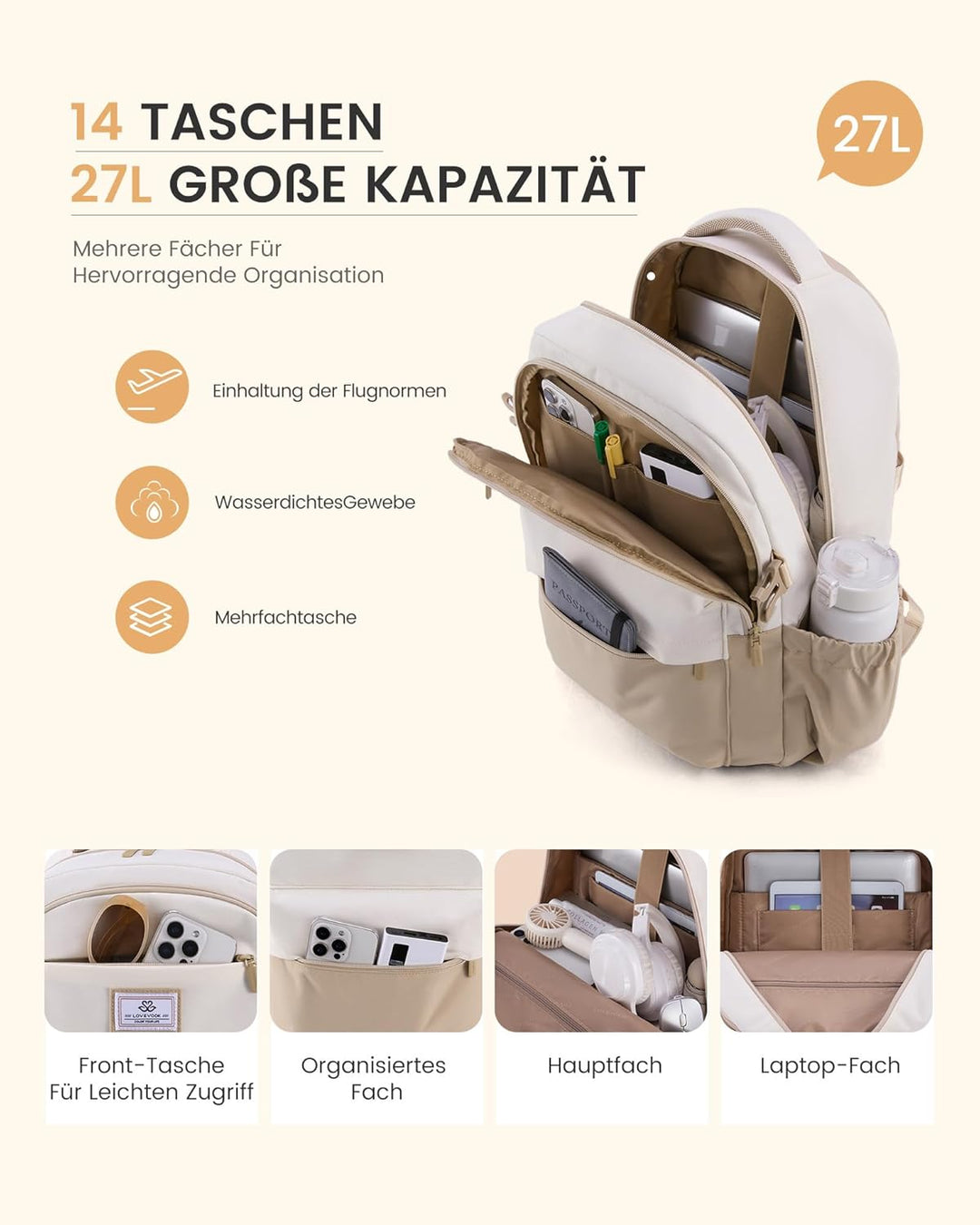 LOVEVOOK Rucksack Damen 17,3 Zoll Laptop Schulrucksack Mädchen Teenager, Wasserdichter Schultasche B